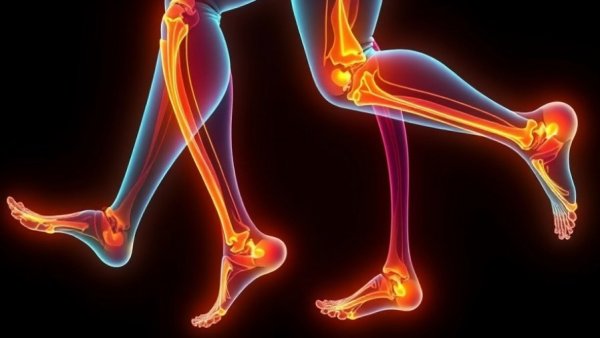 Illustration of bones showing trabecular structure under gait load