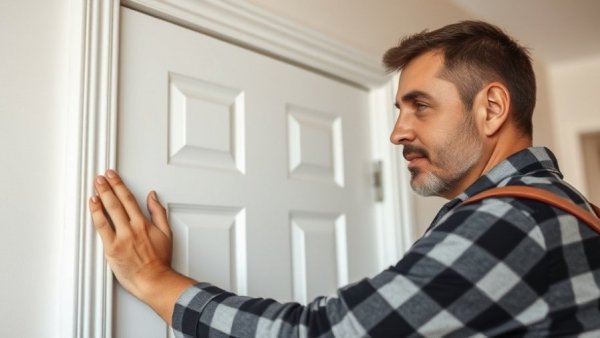 Man demonstrating how to replace interior doors, natural lighting.