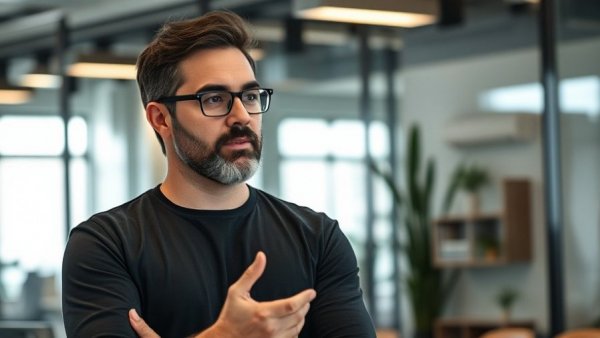 Focused man discussing starting a business in modern office.