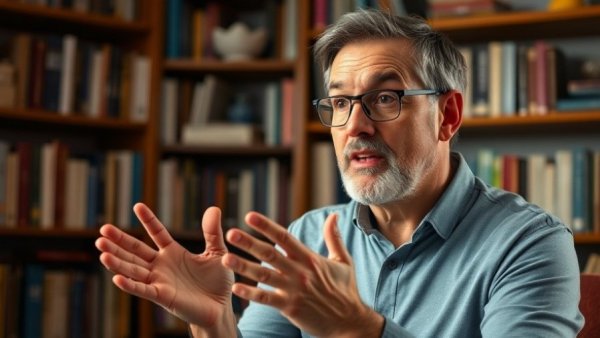 Man discussing natural anti-anxiety ingredient in milk for pets in a study.