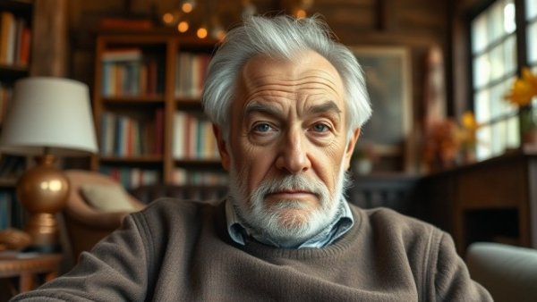 Elderly man considering hyaluronic acid injections for osteoarthritis in a cozy room.