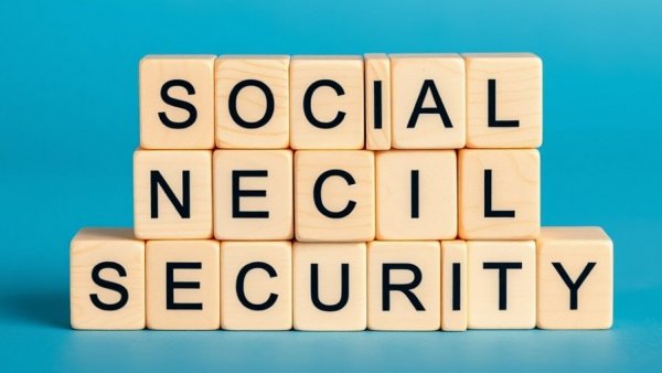 Social Security text blocks on blue background.