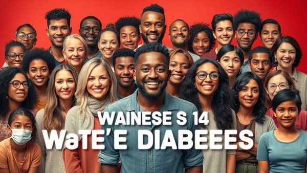 Diverse group raising awareness for diabetes, motivational collage.