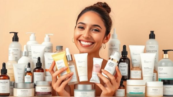 Various skincare products with women demonstrating them for Korean skin care for oily skin.