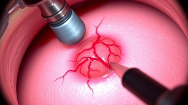 Endoscopy view of lesion in hereditary hemorrhagic telangiectasia treatment with engasertib.