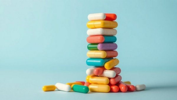 Stack of colorful pills representing Medicare price cuts for prescription drugs.