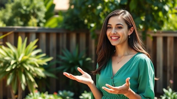 Young woman discussing paint color for house flips outdoors.