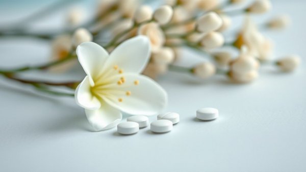 Emergency contraceptive levonorgestrel pills with flower backdrop