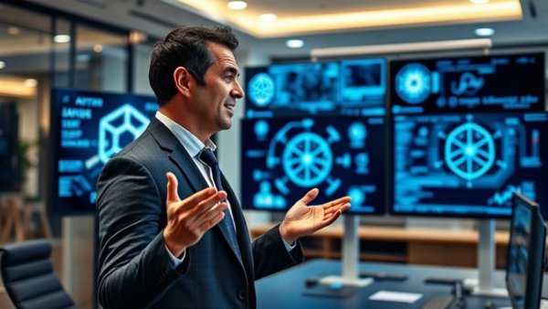 Meta presentation on AI across screens in modern office.