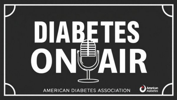 Podcast cover for diabetes care with microphone and text.