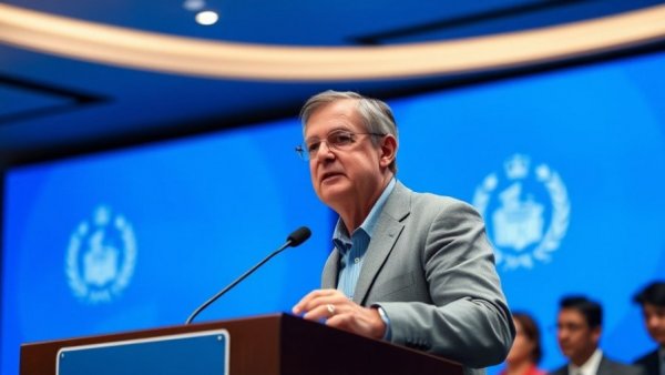 Man speaking at defense forum, Monroe Doctrine relevance discussed.