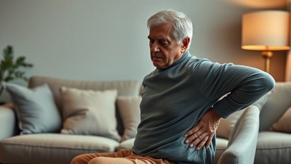 Man with joint pain sits holding back, gentle exercises for relief.