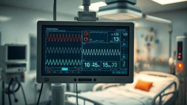 ICU monitor displaying vital signs in a cost-effective care setting.