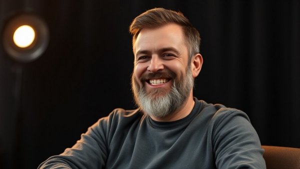 Confident mature man discussing entrepreneurship challenges in interview.