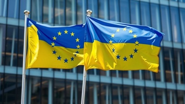 EU and Ukraine flags symbolizing collaboration.