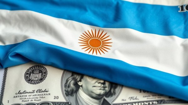 Argentine flag overlay on US dollars representing economic themes.