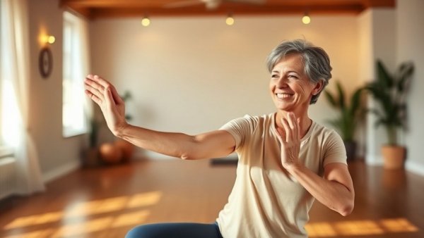 Middle-aged woman performing yoga for SI joint pain relief.