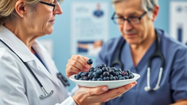 Veterinary expert promoting natural foods for dogs using blueberries.