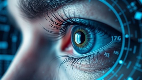 Futuristic eye with digital data; exploring Oculomics in Optometry.