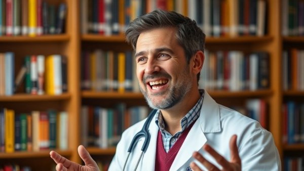 Veterinarian discussing dog food recall in a library setting.