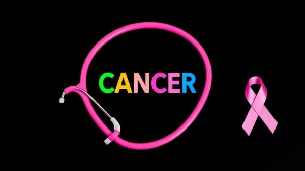 Colorful 'CANCER' and ribbon with stethoscope, notifiable disease cancer
