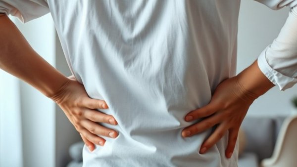 Person holding lower back in discomfort, highlighting back pain relief need.