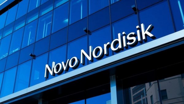 Novo Nordisk building displaying logo, related to Novo Nordisk somapacitan PMS studies.