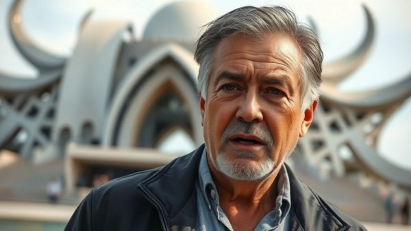 UK Ambassador to the US near iconic structure, speaking.