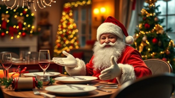 Santa sharing tips to fix your dog's table manners in festive setting.