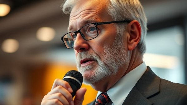 Elderly businessman discussing Warren Buffett spending lessons on camera.