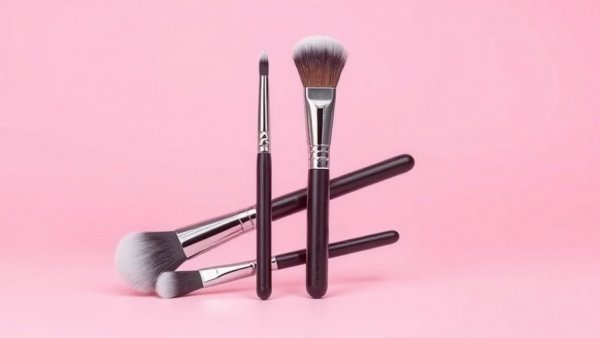 Stylish and elegant best eye shadow brushes on a pink background.