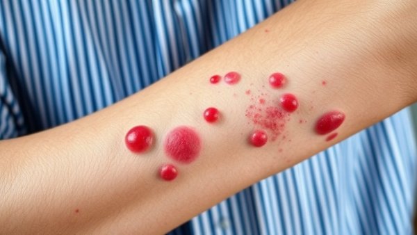 Prurigo nodularis on human arm highlighting nodules, cancer risk context.