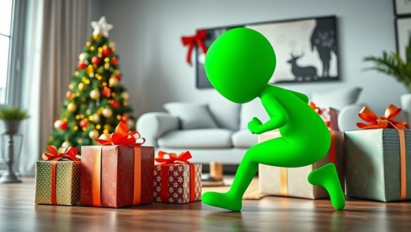 Preventing Christmas theft with a holiday-themed scenario in a living room.