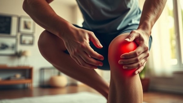 Natural remedy for knee pain, person holding knee.