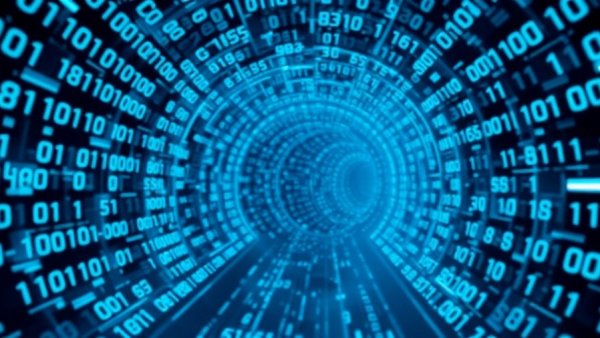 Abstract digital tunnel with binary code for AI-led diabetes prevention program.