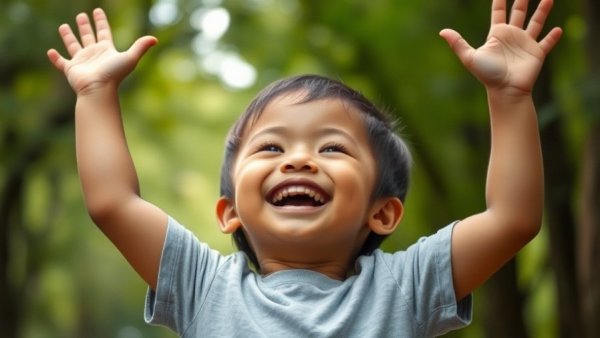Joyful child fulfilling a childhood dream with a smile outdoors.