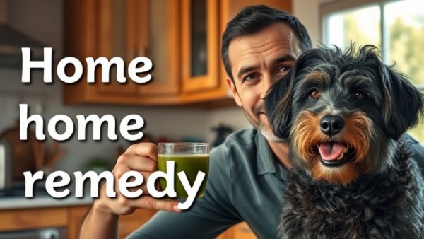 Green tea remedy demonstration for lipomas in dogs in a cozy kitchen.