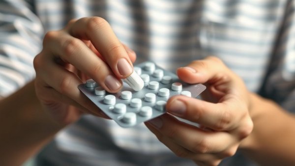 Close-up of hands handling contraceptive pills, focusing on extraction, highlighting BMI effectiveness.