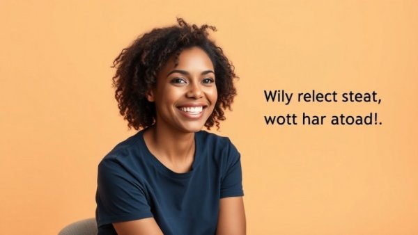 Woman smiling with motivational text about freedom, anxiety and stress.