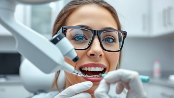 Dental hygienist focused on cleaning teeth in a clinical setting.
