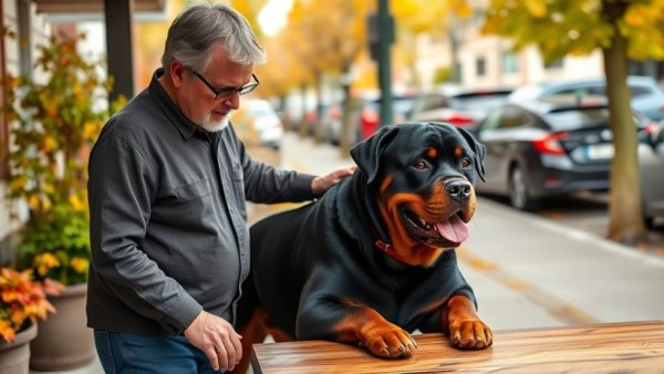 Rottweilers and Family Care: Person caring for Rottweiler outdoors.