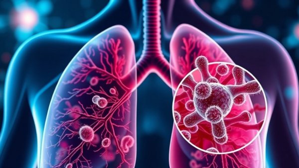 Anatomical illustration of lungs with pneumonia bacteria infection.