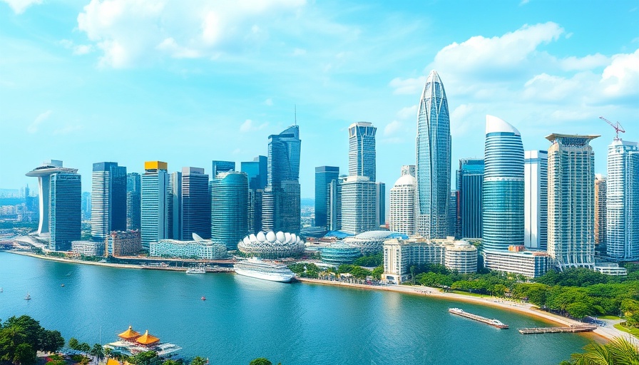 Skyline of modern Singapore with high-rise buildings under bright daylight.