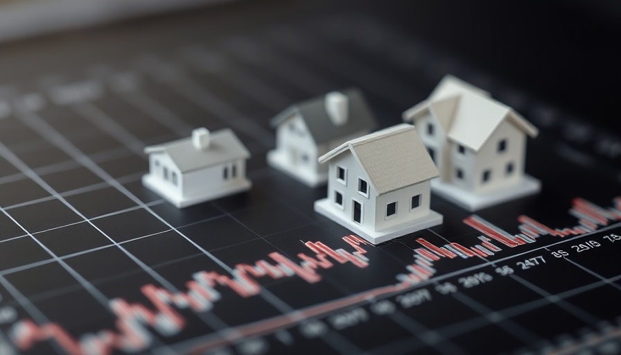 Financial graph with miniature houses, illustrating building permits and housing starts.