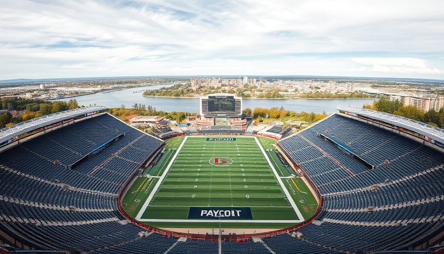 Aerial view of Paycor Stadium overlooking empty seats and field.