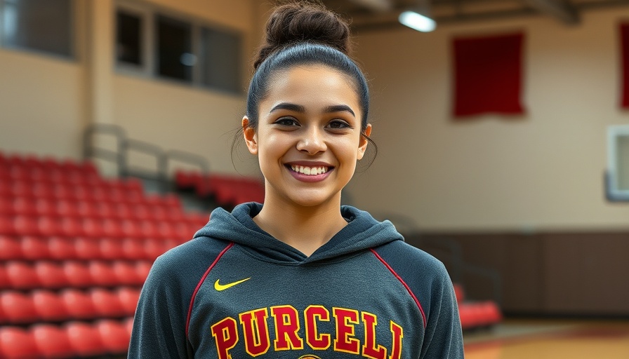 Ohio Ms. Basketball finalist smiling in gym, wearing sports hoodie.