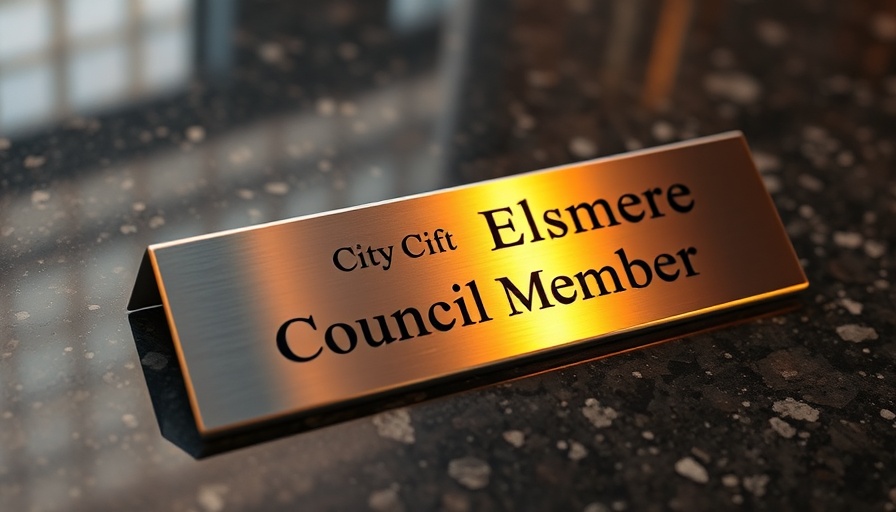 Elsmere councilwoman nameplate close-up.