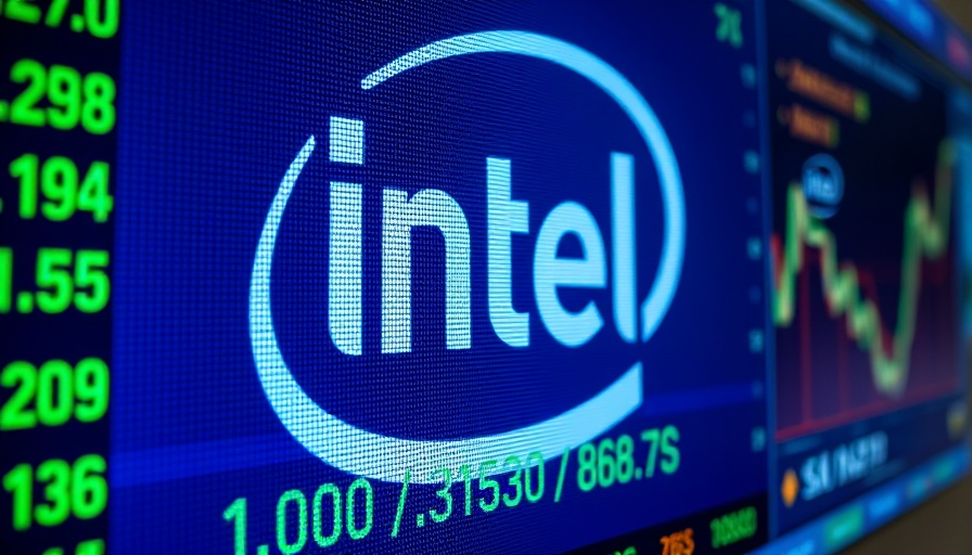 Intel logo on stock market screen, data display.