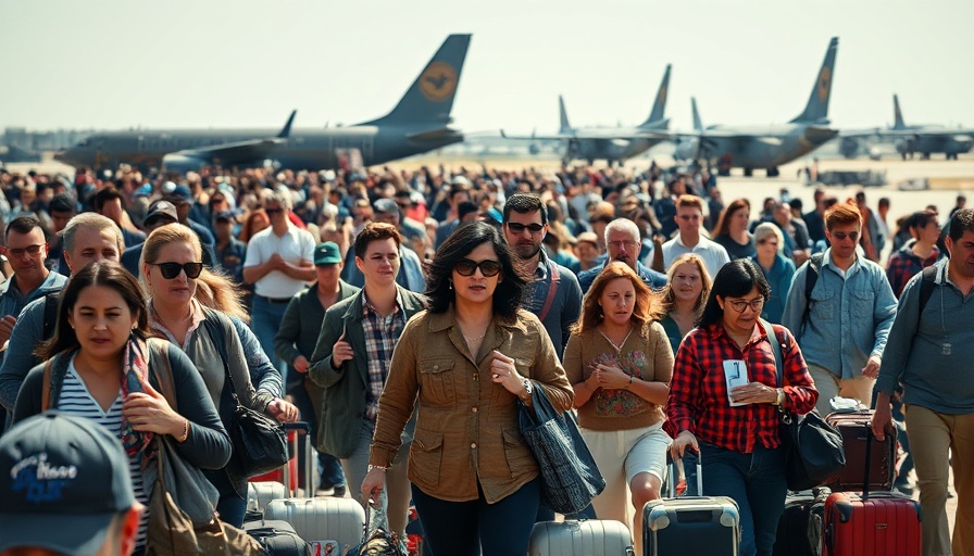 Families evacuating amid Kabul Airport crisis, carrying belongings.