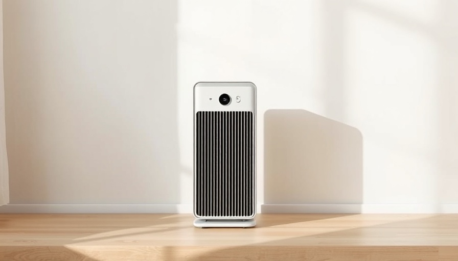 Sleek air purifier for managing asthma, minimalistic design on wooden surface.